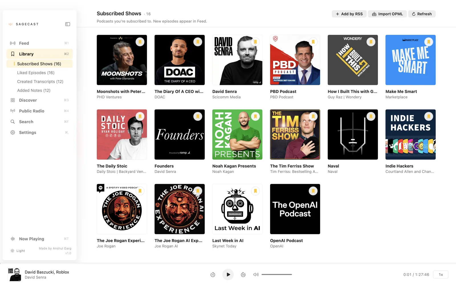 Subscribed shows in Library
