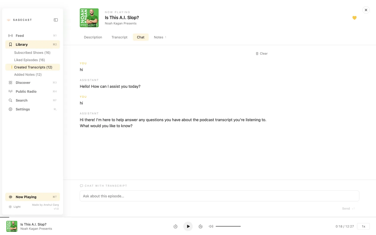 AI chat conversation about the transcript