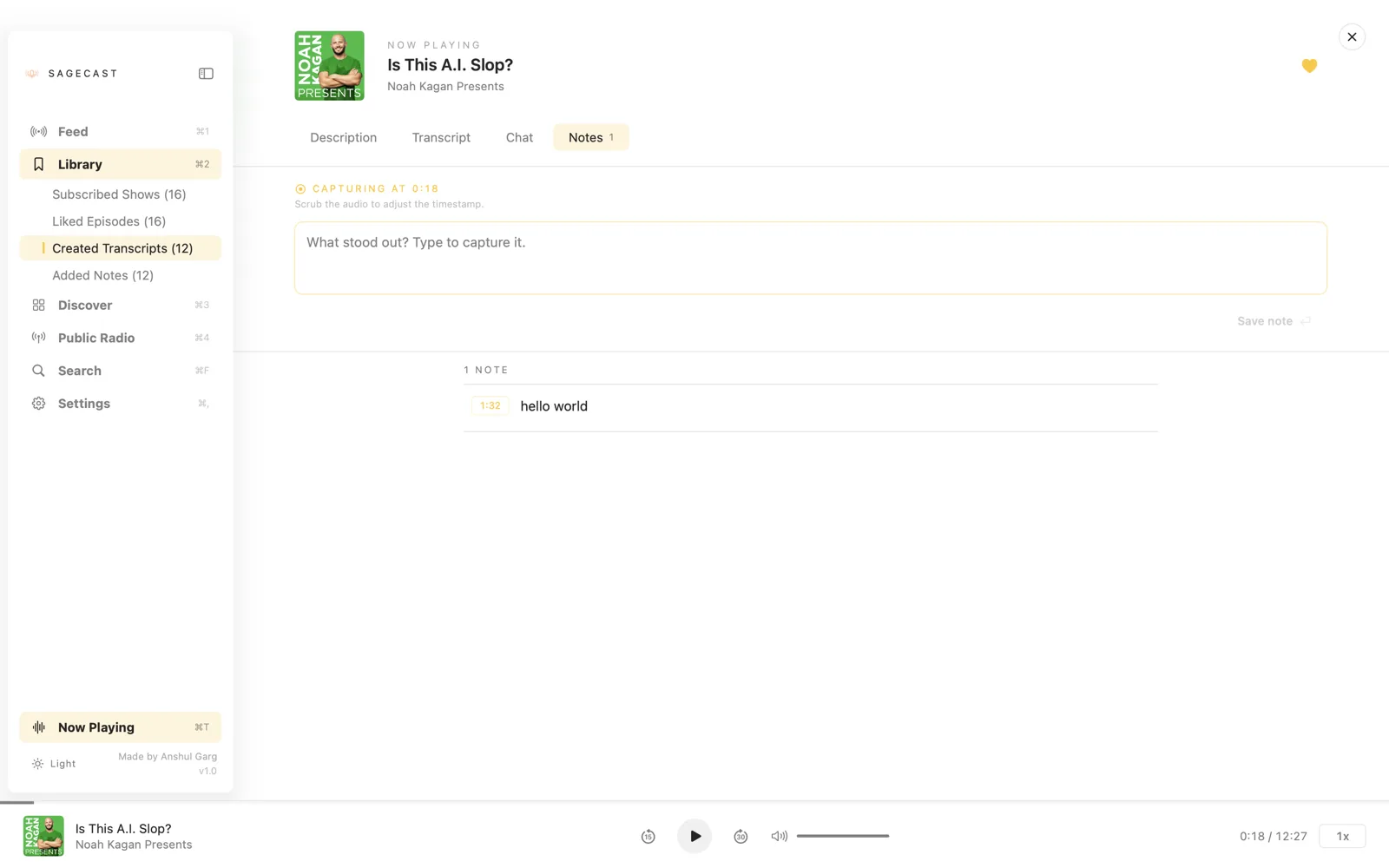 Capturing a time-stamped note