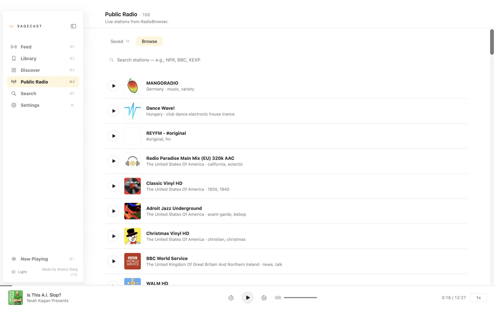 Public Radio browse list